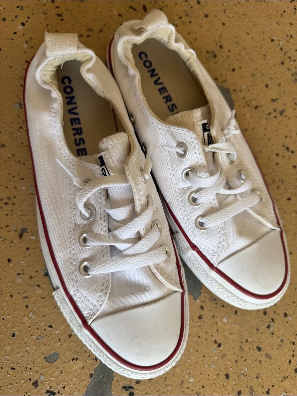 Converse Women's White Low-Top Canvas Athletic Sneakers with Red Trim